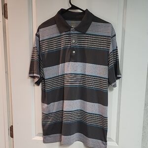PGA Tour Black and Gray Striped Polo Shirt